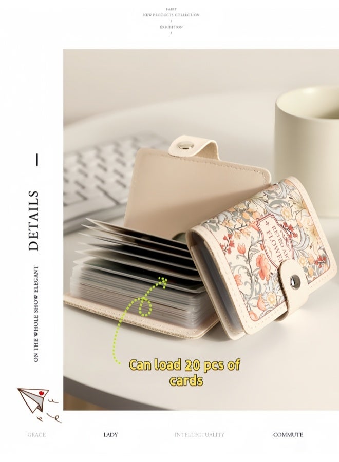 Vintage Floral Print Card Holder Wallet Retro Flower Pattern Multi Card Slot Organizer with Snap Closure Compact PU Leather Card Case for Women Ideal for Daily Use and Travel - Image 4